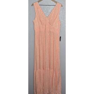 Express Women’s Maxi Dress Large Peach Coral Abstract Print Sleeveless V-Neck